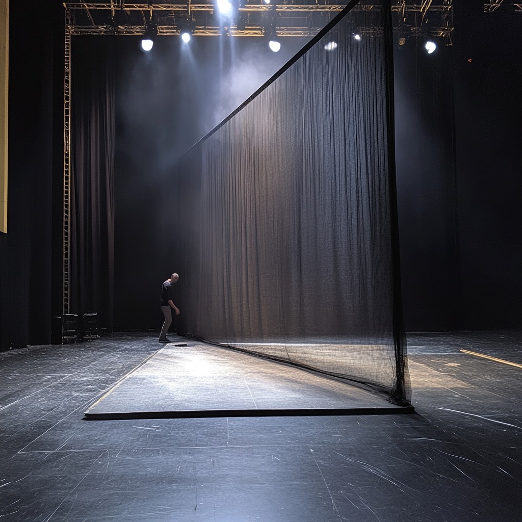 Sharkstooth scrim gauze on a stage